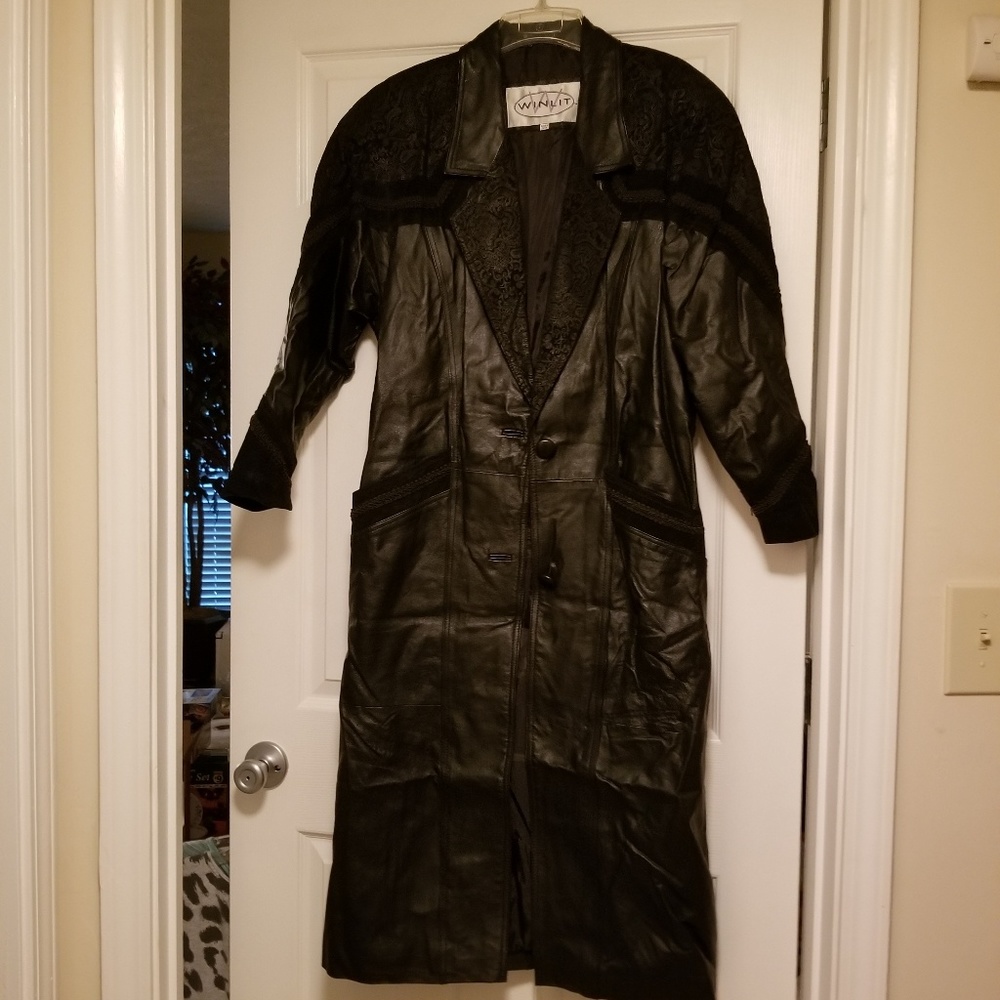 Long black leather coat